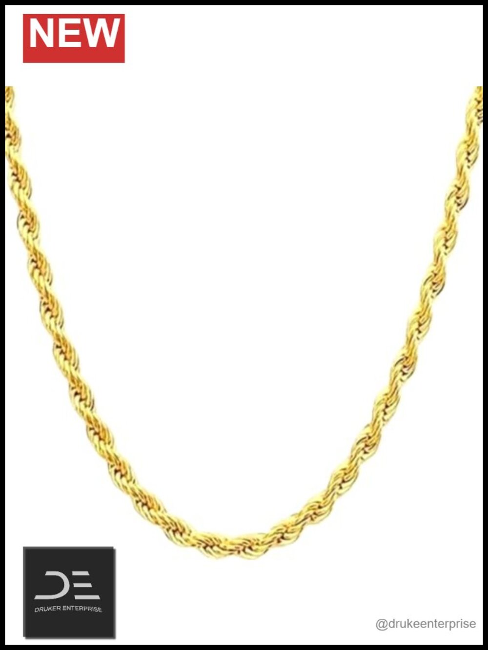 14K Solid Gold Rope Chain Necklace 24in Lobster Clasp